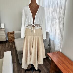 90s Vintage Rampage Tan Embellished Asymmetrical Midi Handkerchief Skirt Size 7